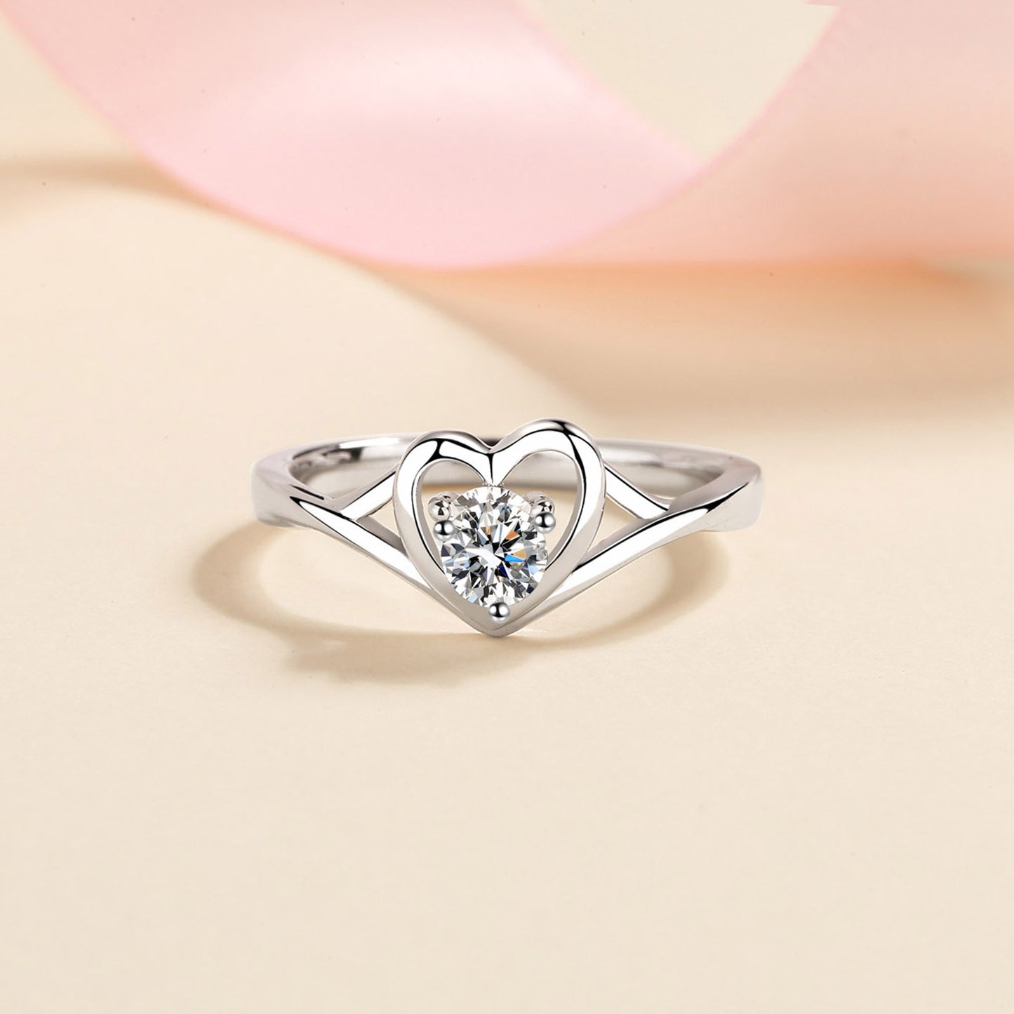 Moissanite Heart Sterling Silver Ring - Marianela's Exclusive Shop