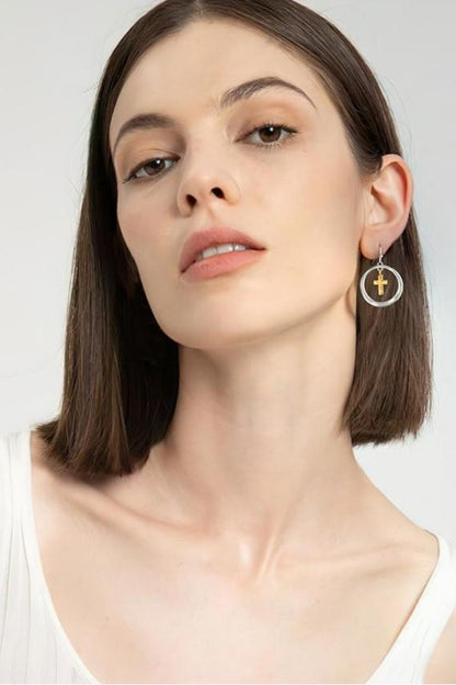 Contrast Cross Hoop Earrings