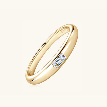 925 Sterling Silver Inlaid square style of Moissanite gem Band Ring in Gold. 