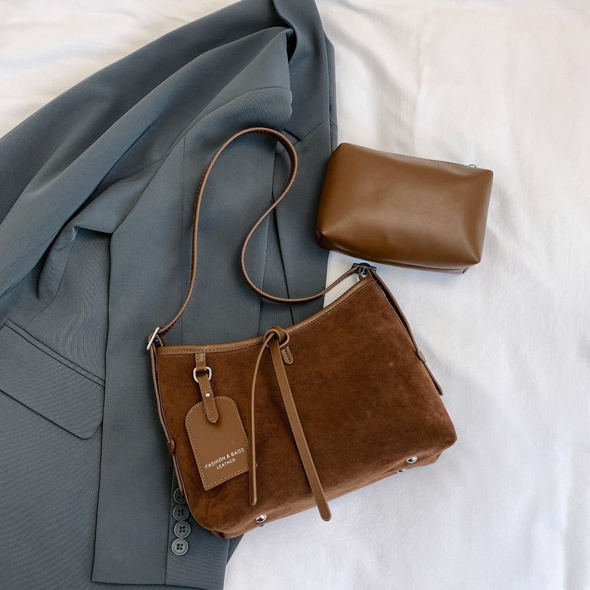 Suede Shoulder Bag and PU Leather Clutch 2 Piece Set - Marianela's Exclusive Shop