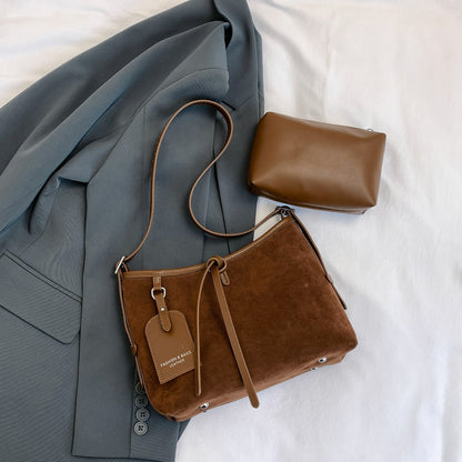 Suede Shoulder Bag and PU Leather Clutch 2 Piece Set - Marianela's Exclusive Shop