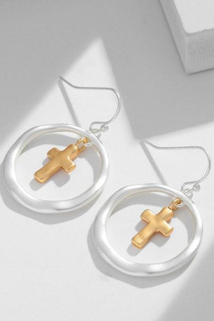 Contrast Cross Hoop Earrings