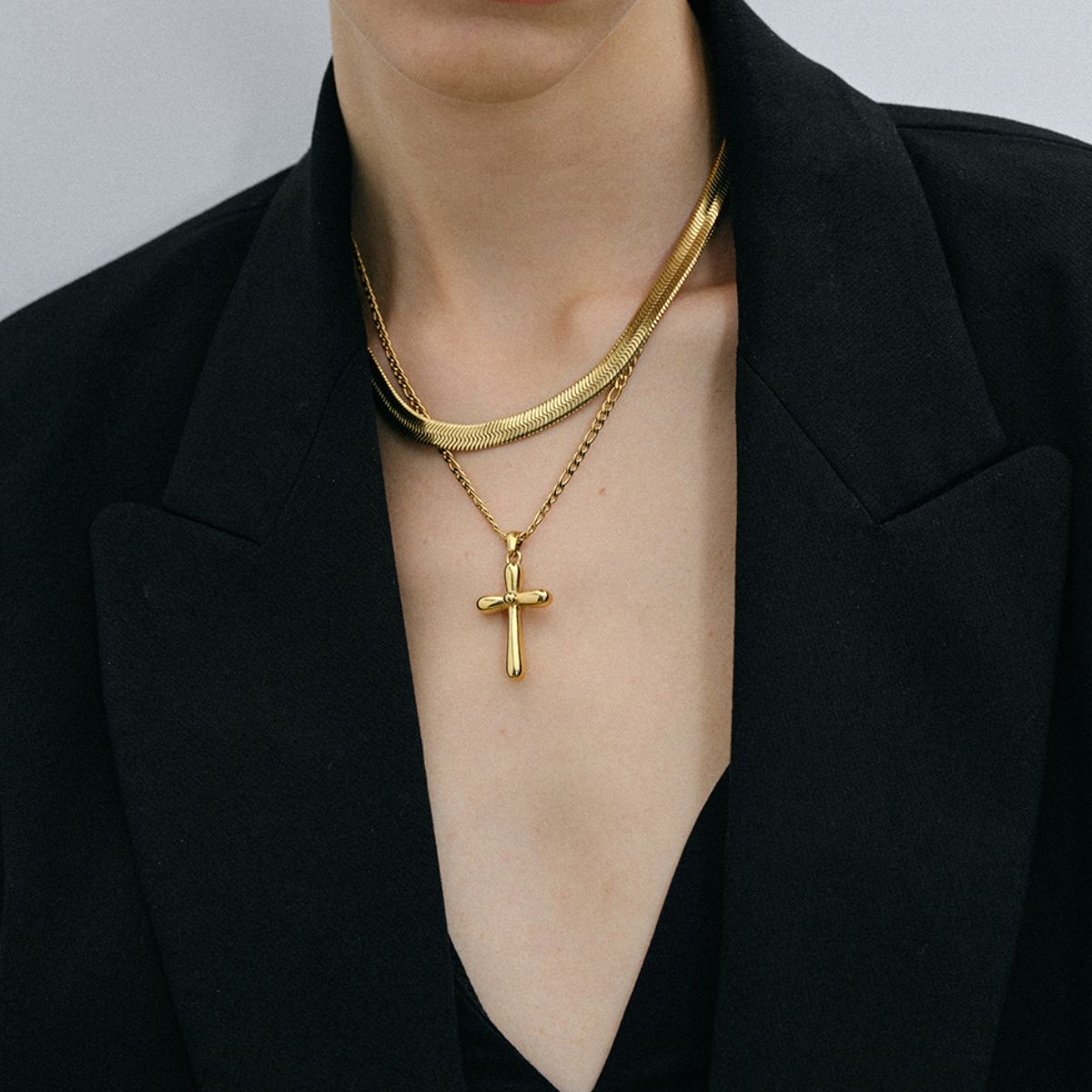 Golden Cross Figaro Chain Necklace - Marianela's Exclusive Shop