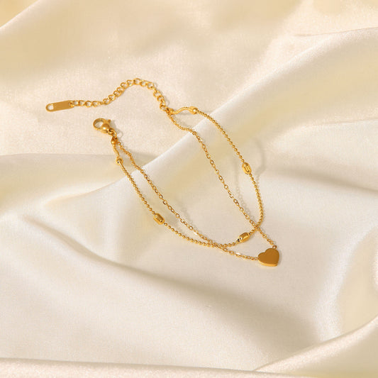 Golden Heart Double-Layer Anklet - Marianela's Exclusive Shop