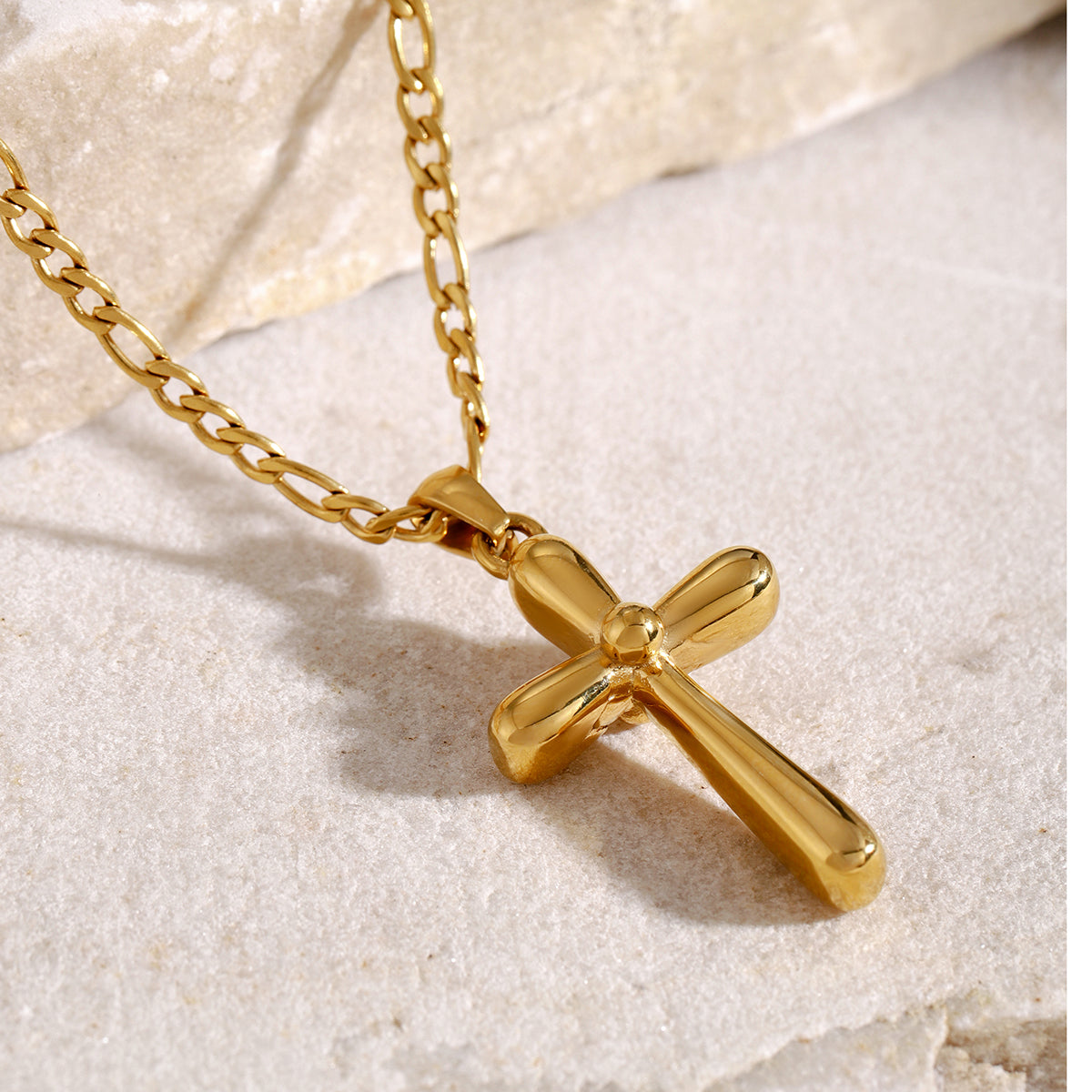 Golden Cross Figaro Chain Necklace - Marianela's Exclusive Shop