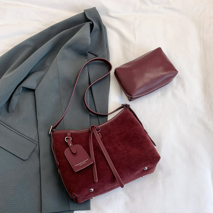 Suede Shoulder Bag and PU Leather Clutch 2 Piece Set - Marianela's Exclusive Shop