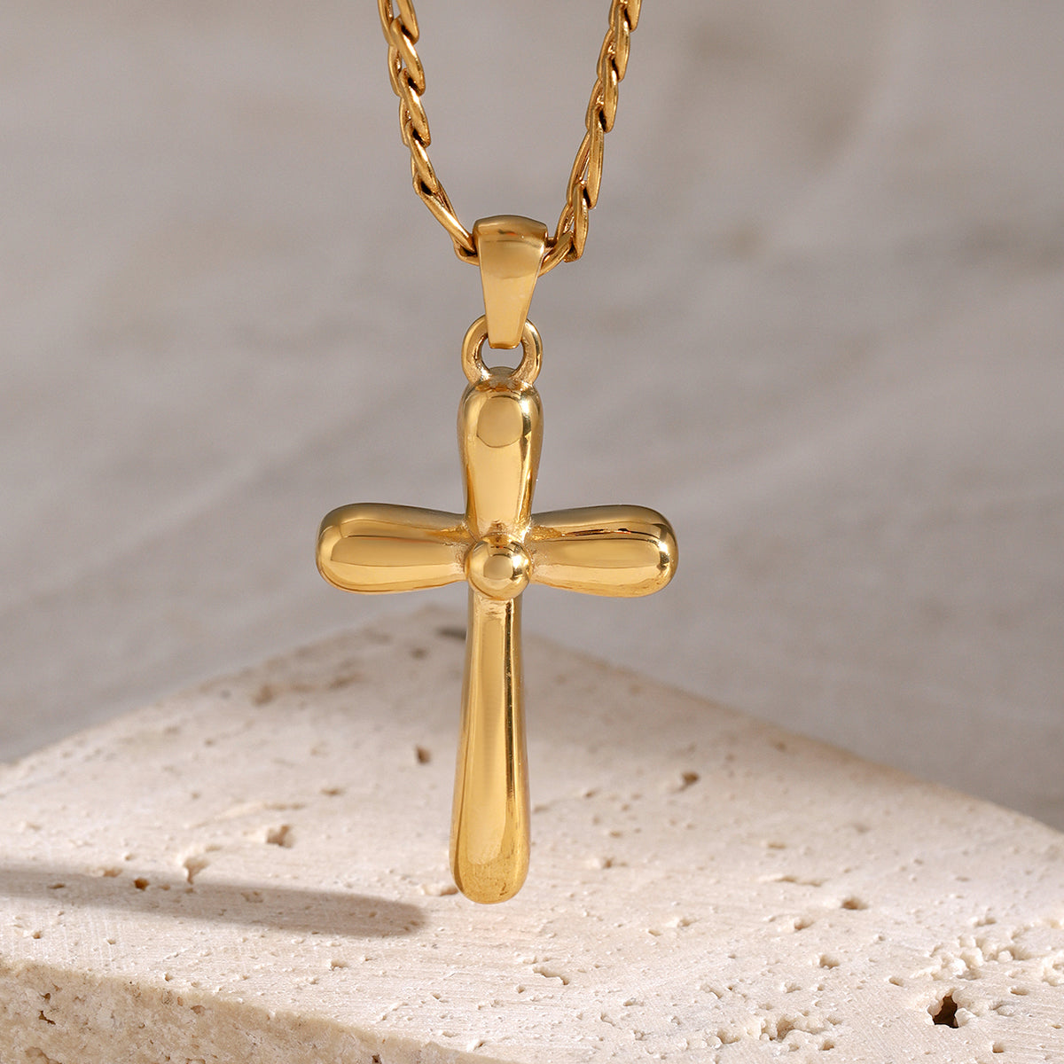 Golden Cross Figaro Chain Necklace - Marianela's Exclusive Shop