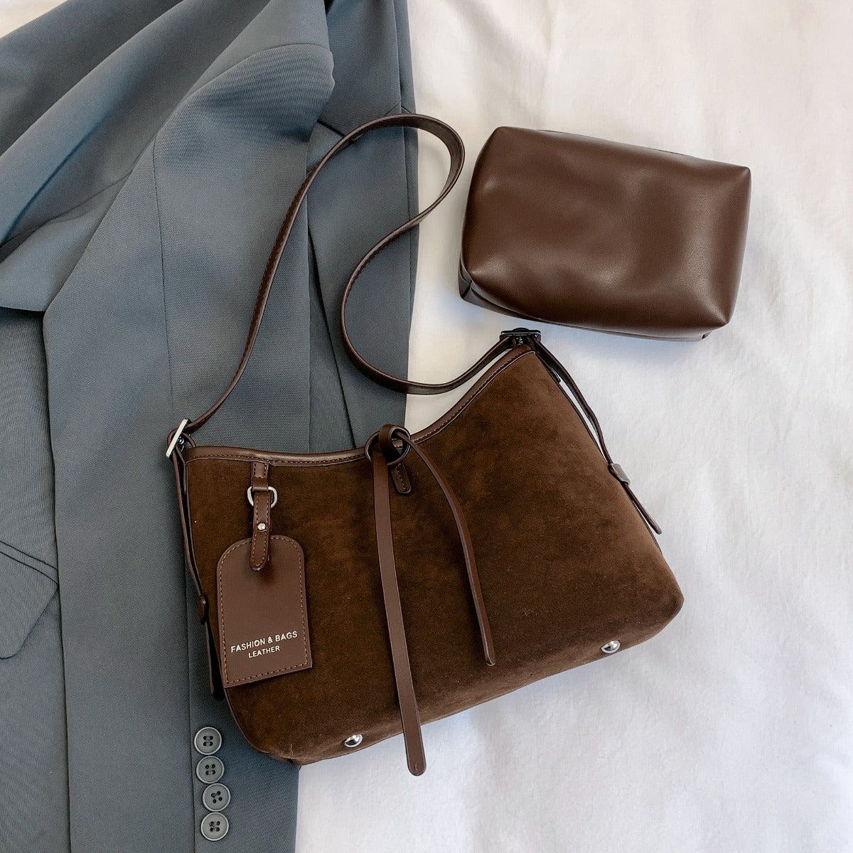 Suede Shoulder Bag and PU Leather Clutch 2 Piece Set - Marianela's Exclusive Shop