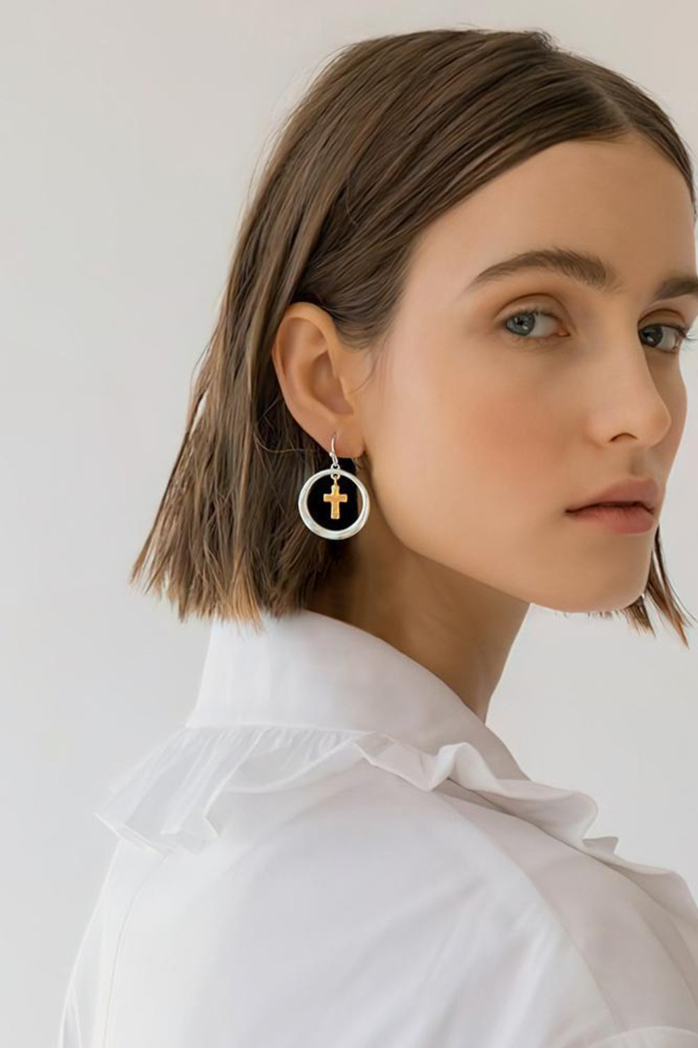 Contrast Cross Hoop Earrings